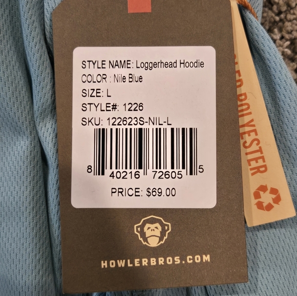 Howler Brothers Men's Large Loggerhead Hoodie. Nile Blue Color - Picture 4 of 4